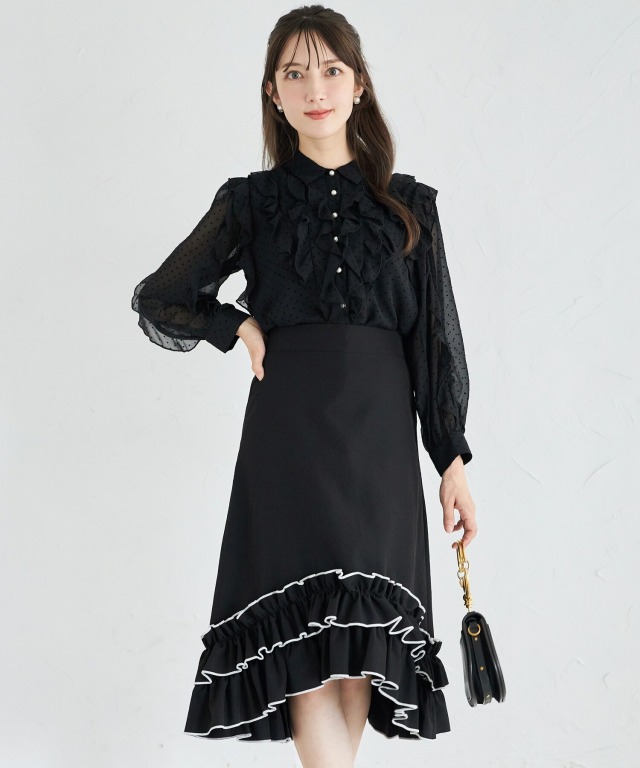 裾フリル切り替え配色フレアスカート