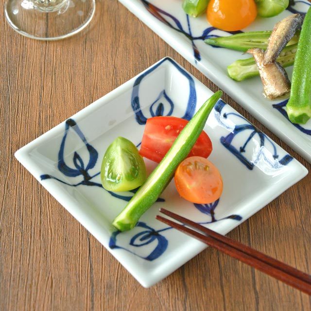 砥部焼の和食器 雲石窯の角皿 【砥部工房 からくさ】