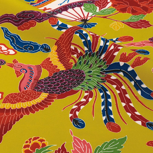 紅型（びんがた） 扇と鳳凰柄の和柄生地通販なら都香庵
