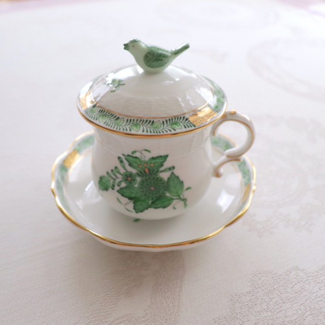 Herend ヘレンド アポニーグリーン ラージクリームカップ (*カップ＆蓋