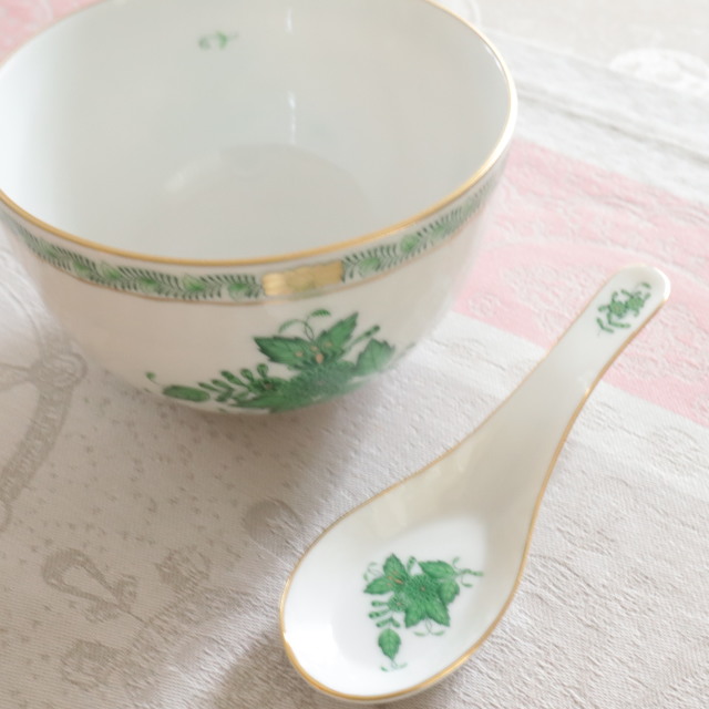 Herend ヘレンド AV アポニーグリーン ボウル＆レンゲセット