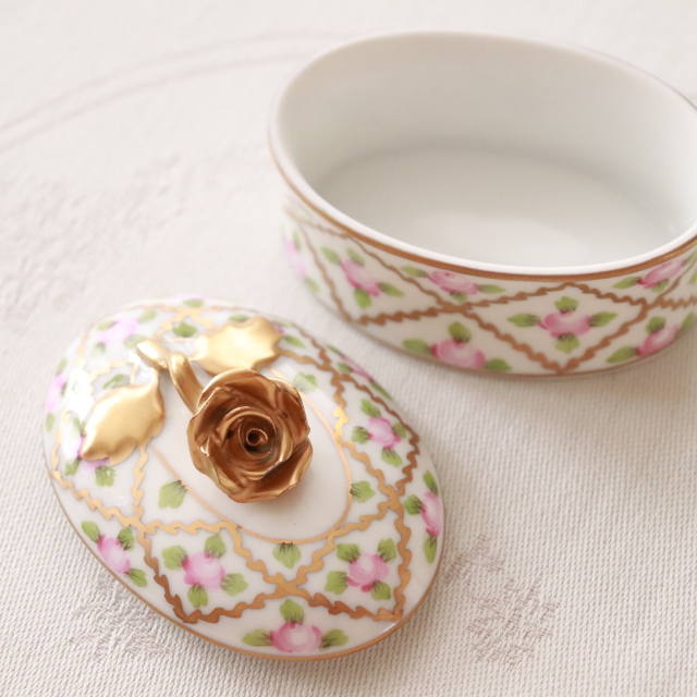 Herend ヘレンド セーブル風小薔薇金彩 スモールトレジャーボックス