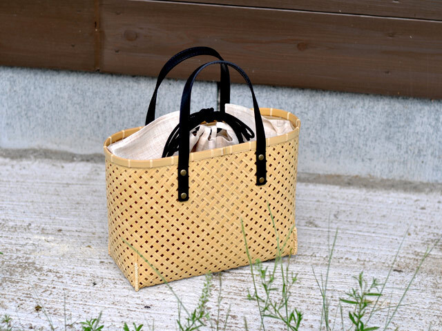 四ツ目編み 竹かごバッグ 革手/かごバッグ/竹バッグ/ハンドバッグ/国産