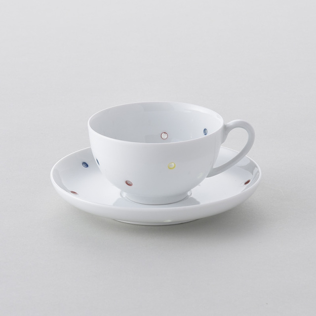 水晶カラフルドット ティーカップ＆ソーサー 水晶彫の丹心窯