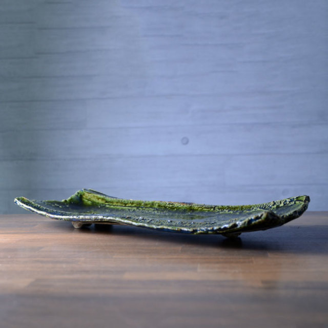 和食器 大和織部足付長皿-大（TK-041） 作家「金本卓也」