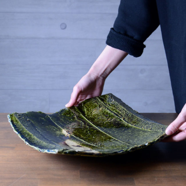 和食器 大和織部足付角皿-大（TK-040） 作家「金本卓也」