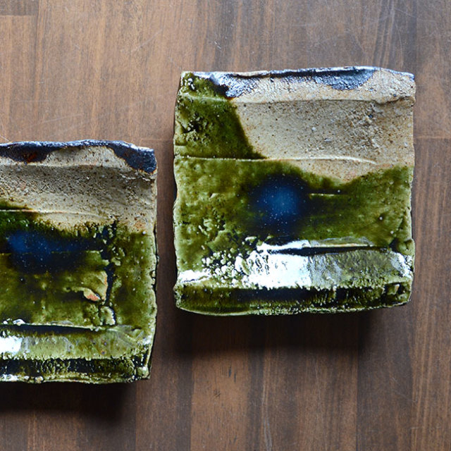 和食器 大和織部四方皿 作家「金本卓也」