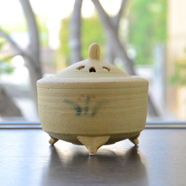 柚子手黄瀬戸香炉（共箱付A） 作家「瀬津義雄」