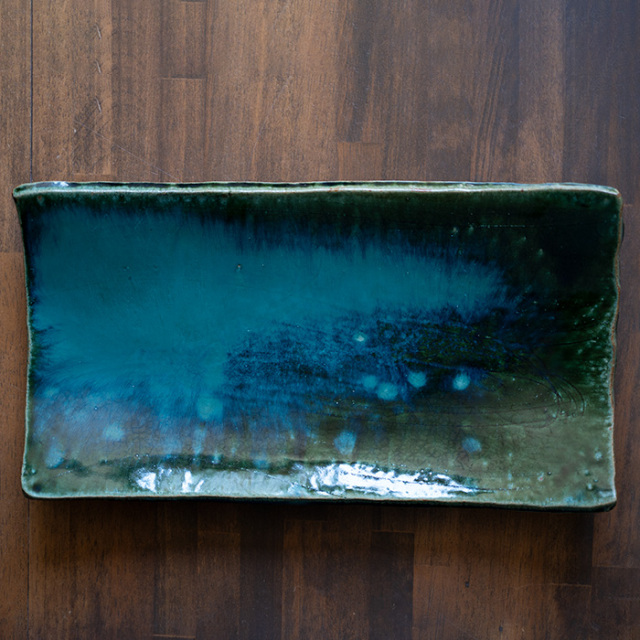 共箱付】京総織部長方皿(YS-243) 作家「瀬津義雄」