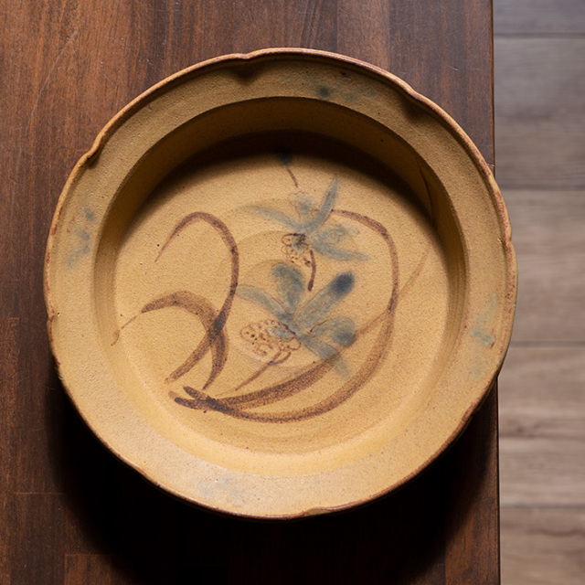 共箱付】黄瀬戸輪花草文鉢(YS-230) 作家「瀬津義雄」