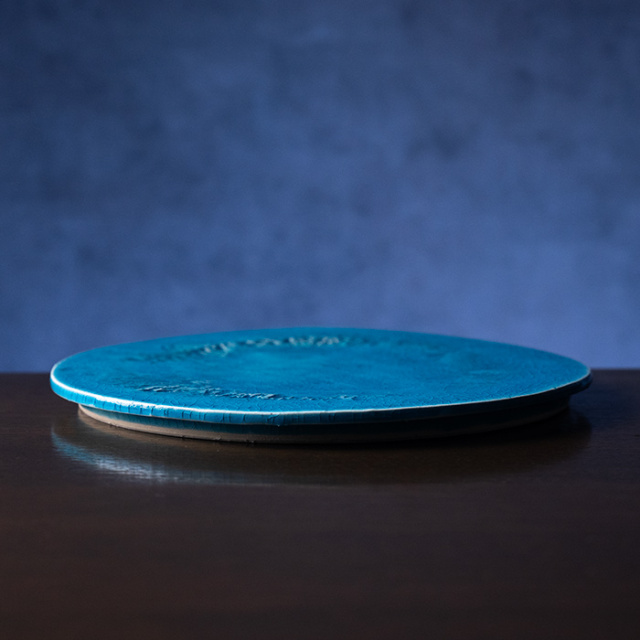 送料無料 ｜和食器 中皿 トルコブルー七寸丸台皿-21cm-（KIA-109
