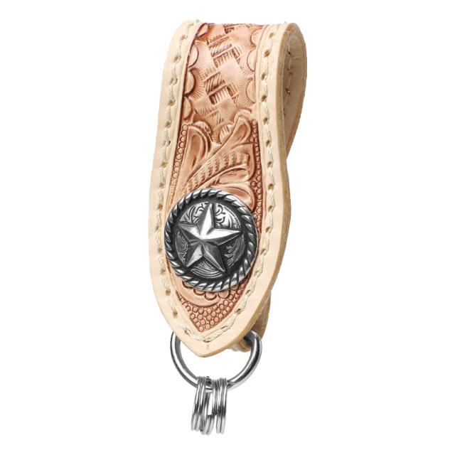 カービングレザー ベルトループ キーホルダー 本革 コンチョ付き