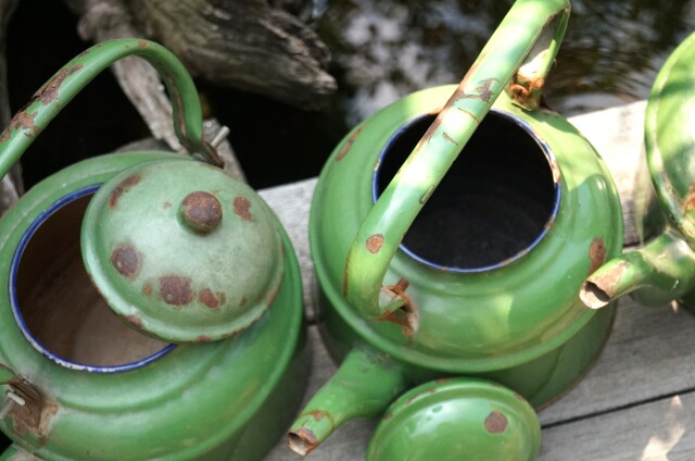 アンティーク】ホーローグリーンケトル