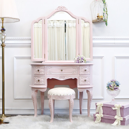 三面鏡ドレッサー (ピンク)｜Chiptyシリーズ 姫系家具｜おしゃれ家具