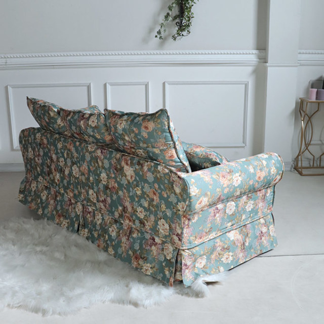 輸入家具 3人掛けソファ ローズカバーリングソファ ブルー クラシック