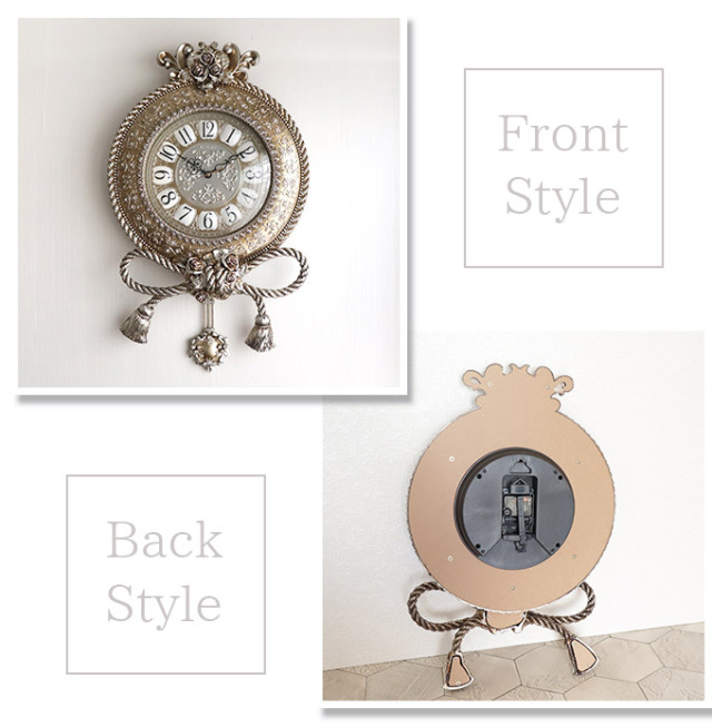 アンティークロココ 振り子付きウォールクロック(壁掛け時計) ローズ