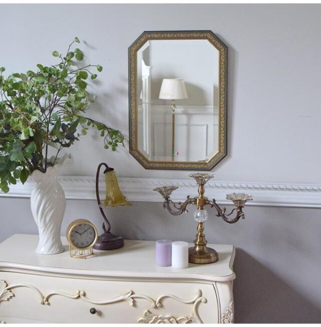 イタリア製 ウォールミラー(壁掛け鏡) ネイビーリーフ 48×68cm