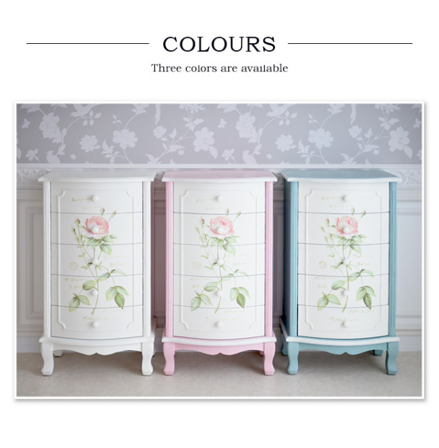 ハンドペイント 薔薇の5段チェスト フレンチホワイト｜姫系ローズ家具
