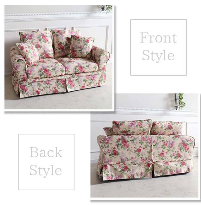輸入家具 二人掛け ソファ カバーリングソファ 洗える ローズ バラ柄