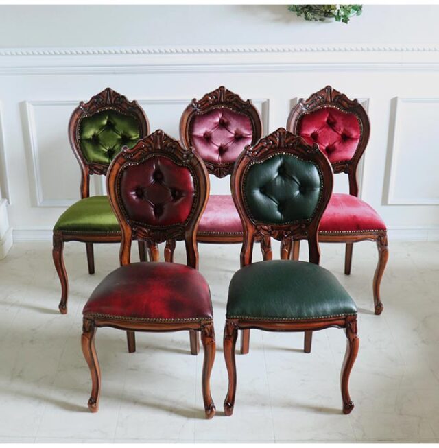 フィオリーチェア レザーボルドー TypeA｜高級マホガニー家具VENECHIA