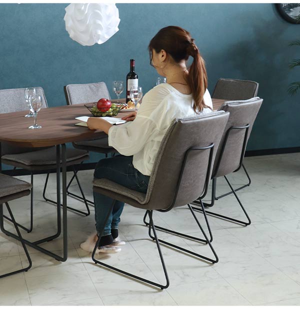 輸入家具 モダンダイニングセット7P ウォールナット×スチール グレー