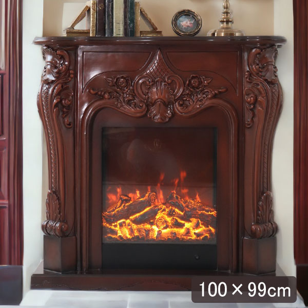 アンティーク調 マントルピース（フェイクファイヤー付）ホワイト 暖炉