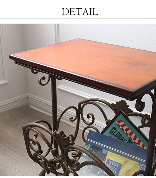 アイアン製 アンティーク調 マガジンラックテーブル 収納付き おしゃれ