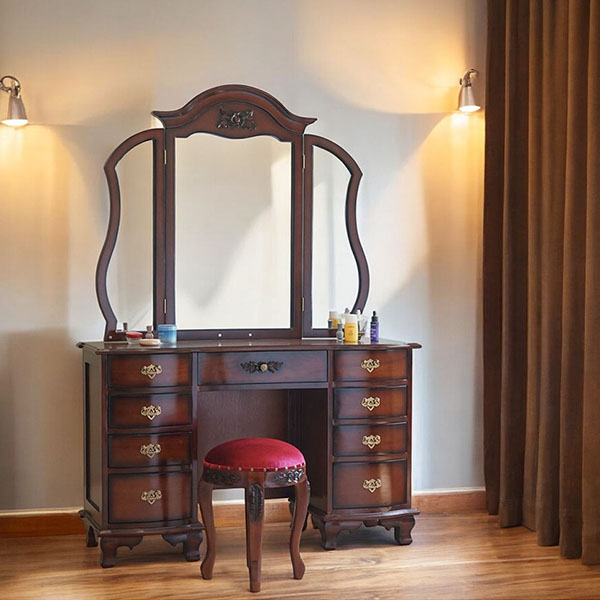 ドレッサー おしゃれ 完成品 収納 三面鏡 アンティーク調 輸入家具