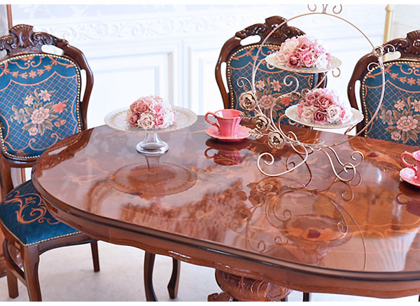 イタリア製 象嵌オーバルダイニングセット5P （ブルーフラワー） 135cm