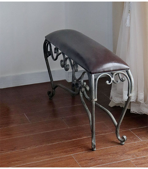 アンティーク調 アイアン製 ロングスツール レザー調 猫脚｜Y-KAGU