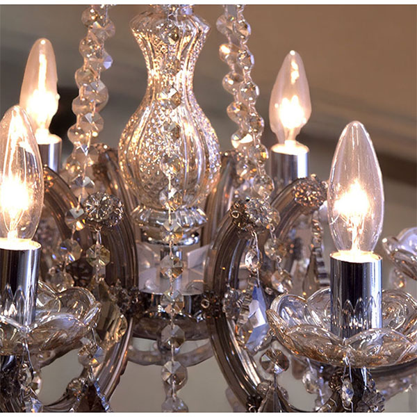 LED対応】 クリスタルガラスシャンデリア 6灯(シャルム・シャンパン