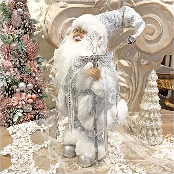 クリスマスサンタクロース(シルバー) 30cm｜Y-KAGU(輸入家具屋さん.com)