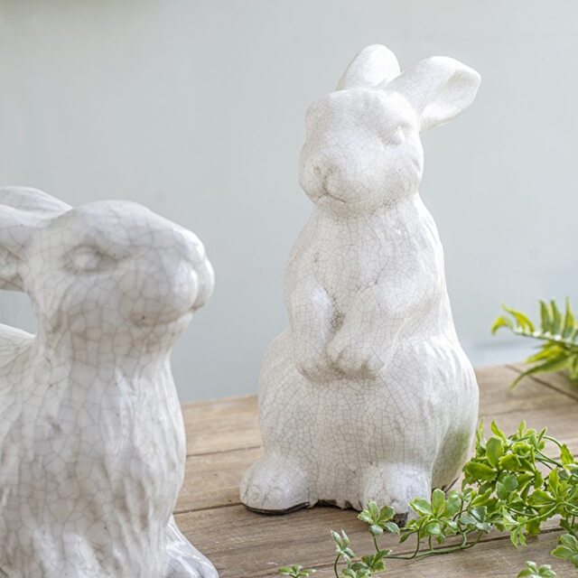 外対応OK！ ガーデニングにも ホワイトラビット（うさぎ） 動物の置物