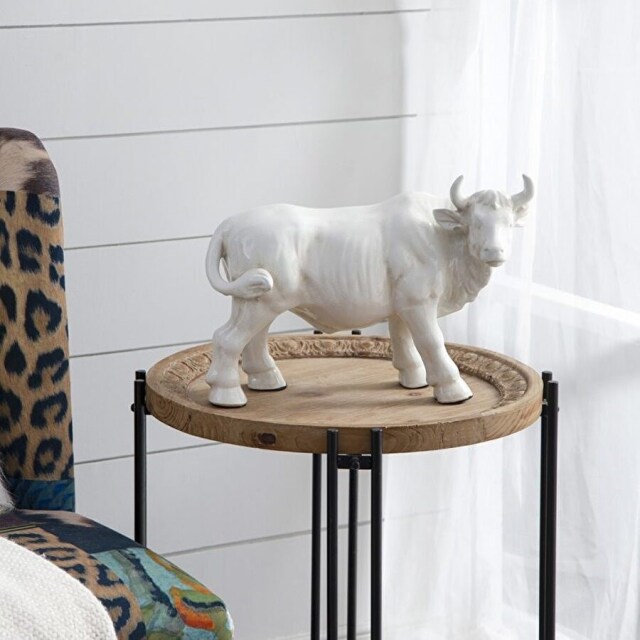 風水インテリア 陶器製 ホワイトブル 動物の置物｜Y-KAGU(輸入家具屋