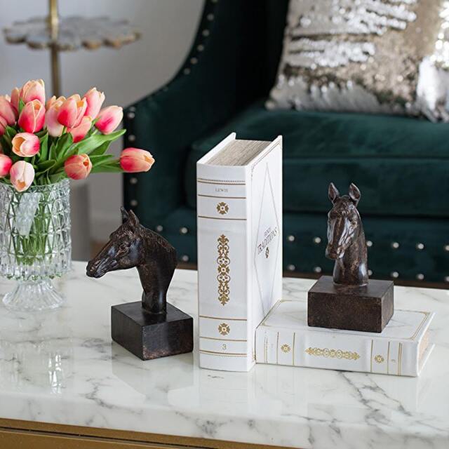 風水インテリア モダン・ブックエンド2Pセット（ホース・ブラック