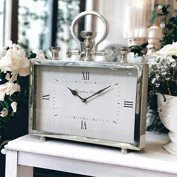 クラシックモダンインテリア スクエアクロック 置時計（シルバー） 幅