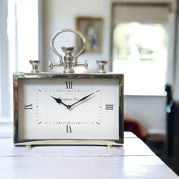 クラシックモダンインテリア スクエアクロック 置時計（シルバー） 幅