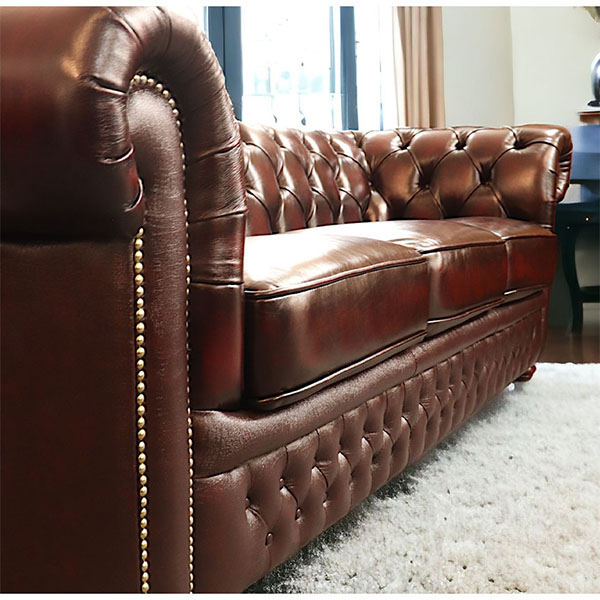 本革使用 チェスターフィールド ソファ 3P (3人掛け) （ブラウン