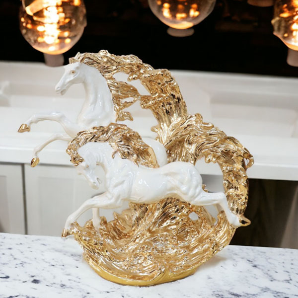 風水・開運インテリア・跳ね馬の置物（立ち馬） 2頭 （ホワイト） 動物