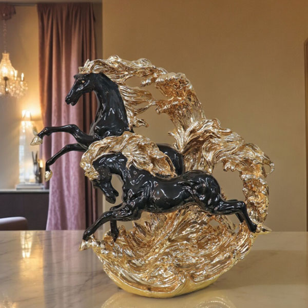 風水・開運インテリア・跳ね馬の置物（立ち馬） 2頭 （ブラック