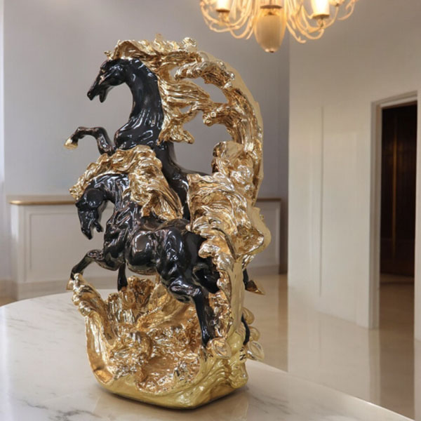 風水・開運インテリア・跳ね馬の置物（立ち馬） 2頭 （ブラック