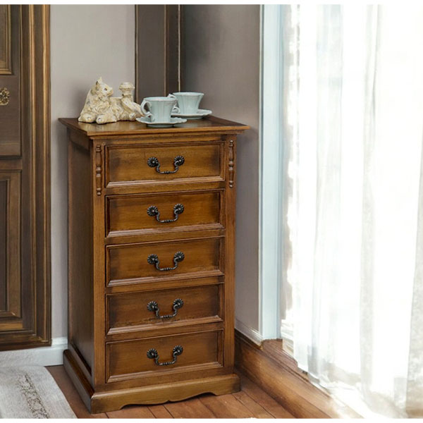 送料無料】 英国調 アンティークオークコレクション 5段チェスト｜Y