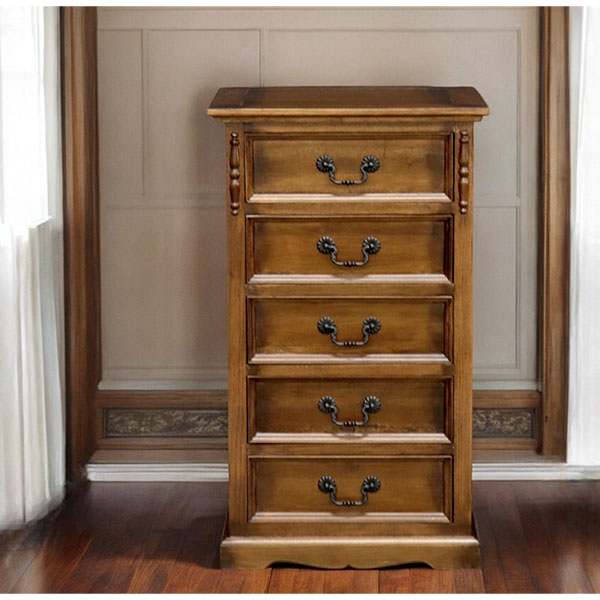 送料無料】 英国調 アンティークオークコレクション 5段チェスト｜Y