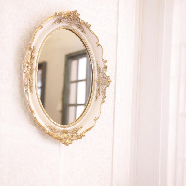 ロココデコ オーバルウォールミラー 壁掛け鏡（ホワイト）｜Y-KAGU