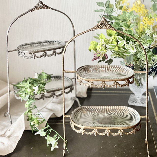 全2色】 真鍮製 アンティーク調 2段ディスプレイスタンド｜Y-KAGU(輸入