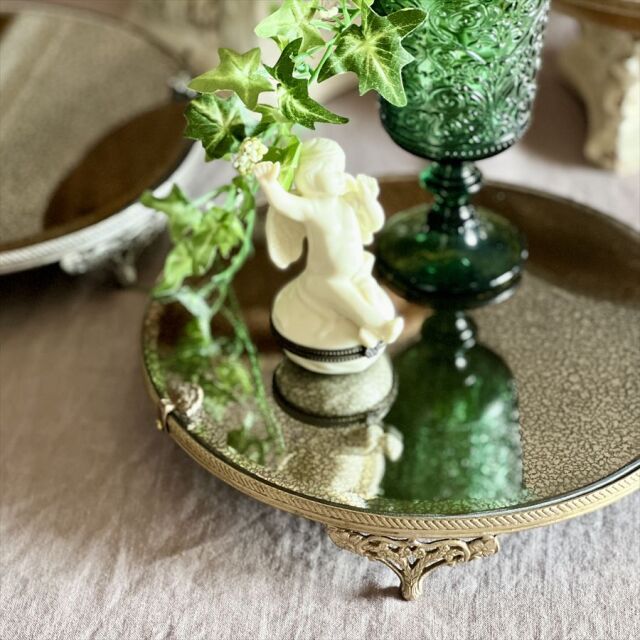 全2色】 真鍮製 アンティーク調 ディスプレイミラートレイ（トレー