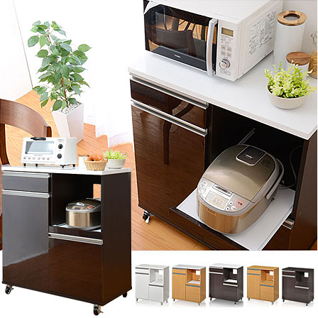 80cm幅 コンセント付き 鏡面 電子レンジ台 食器棚｜激安アウトレット