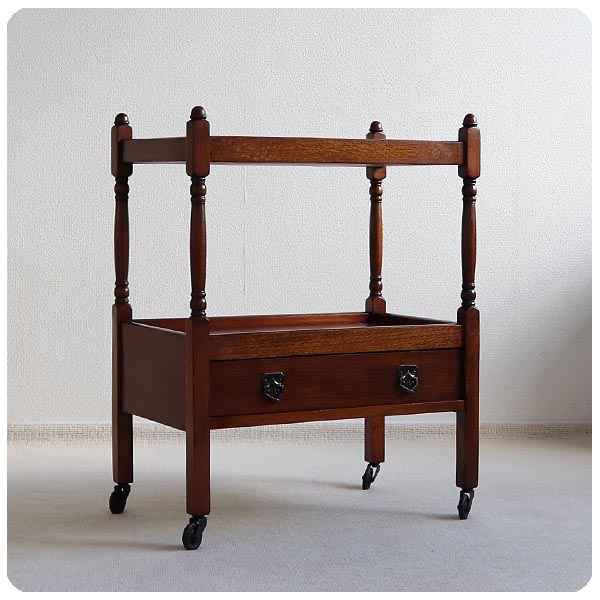 イギリス アンティーク キッチンワゴン/オーク材家具/キャスター