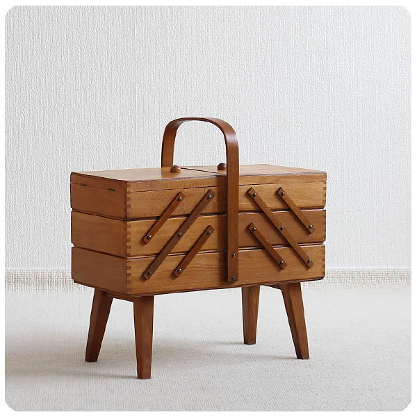 ポーランド アンティーク ソーイングボックス 脚付き 裁縫箱 収納家具