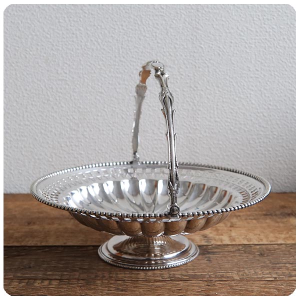 イギリス アンティーク シルバープレート製バスケット/トレー/銀メッキ